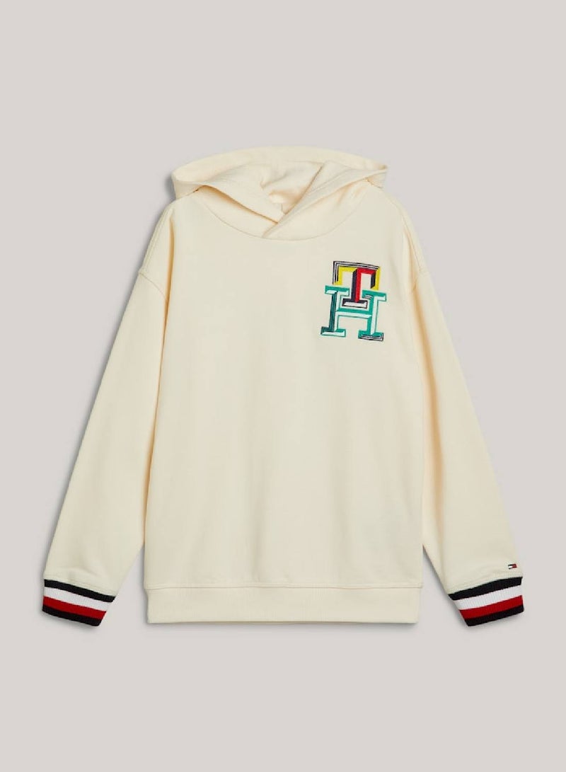 Boys' Th Monogram Signature Cuffs Hoody -  Pure cotton, Beige