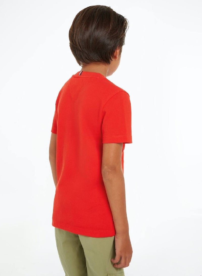 Boys' Hilfiger Monotype Archive Crest Logo Embroidery T-Shirt -  Pure cotton, Red