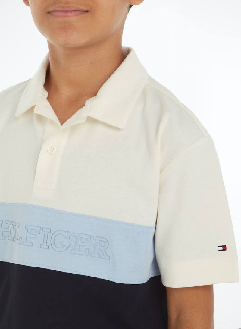 Boys' Monotype Color Block Short Sleeves Polo - Cotton, Blue