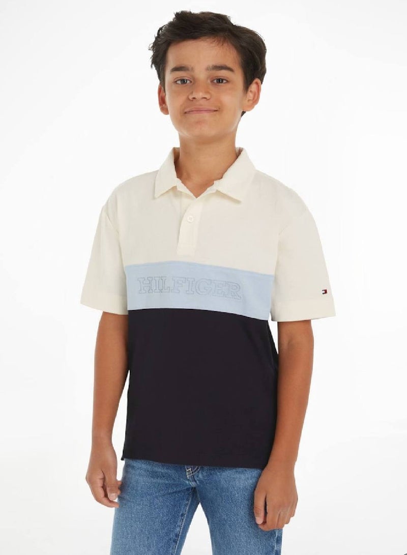 Boys' Monotype Color Block Short Sleeves Polo - Cotton, Blue