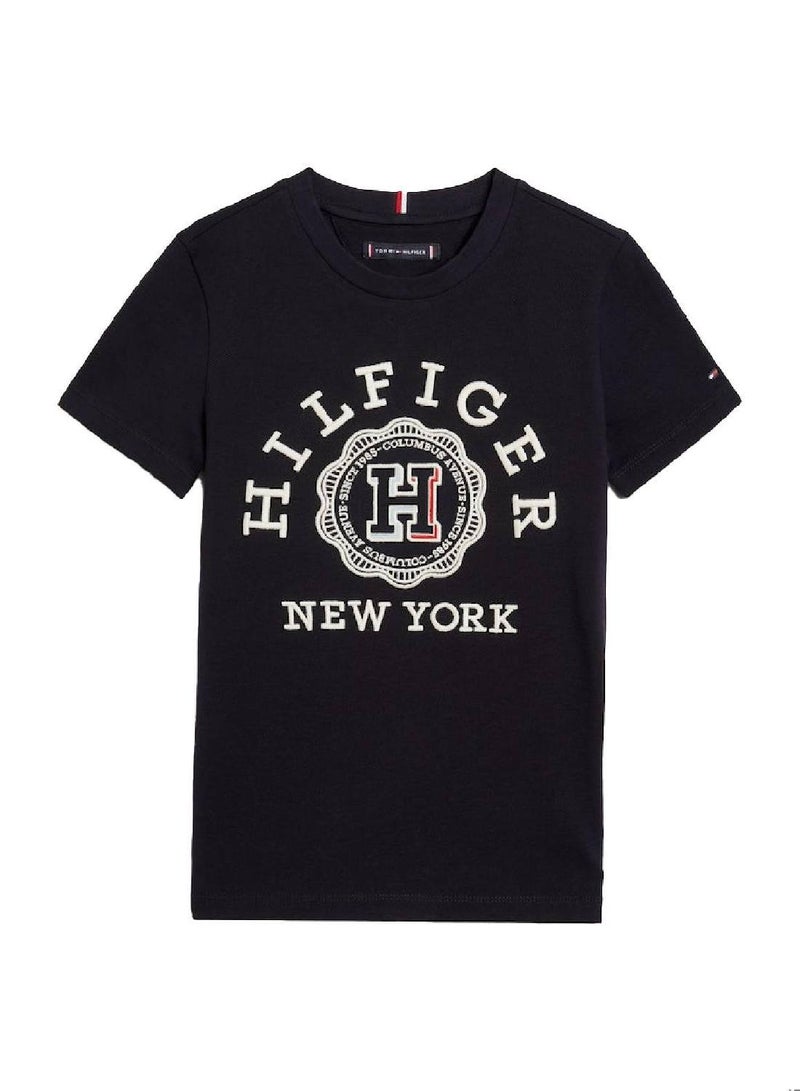 Boys' Hilfiger Monotype Archive Crest Logo Embroidery T-Shirt -  Pure cotton, Blue