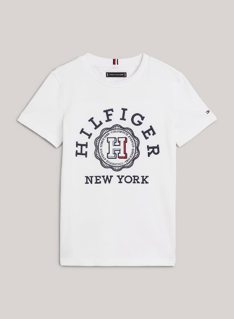 Boys' Hilfiger Monotype Archive Crest Logo Embroidery T-Shirt -  Pure cotton, White