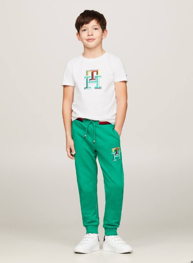 Boys' Th Monogram Multicolour Embroidery T-Shirt -  Pure cotton, White