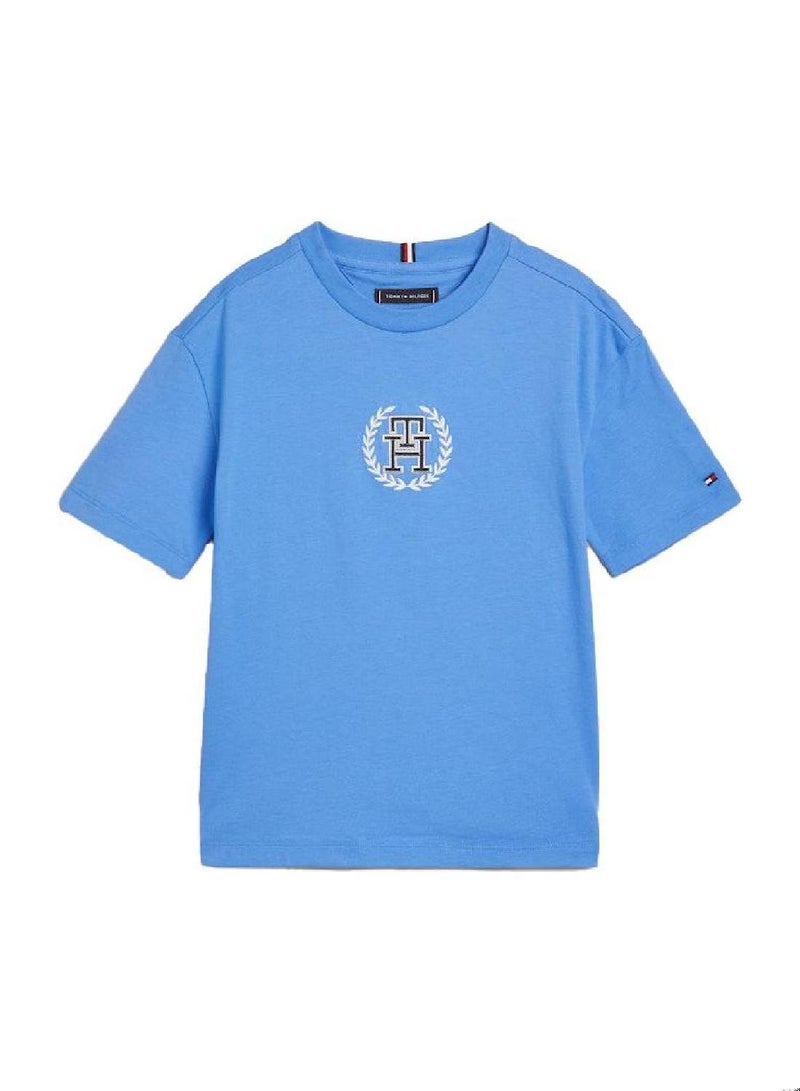 Boys' Th Monogram Crest Logo T-Shirt -  Pure cotton, Blue