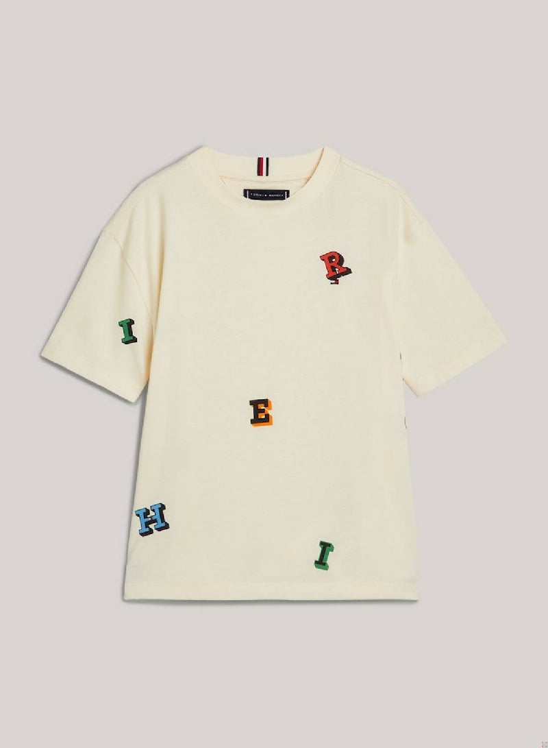 Boys' Hilfiger Monotype Letter Print T-Shirt -  Pure cotton, Beige