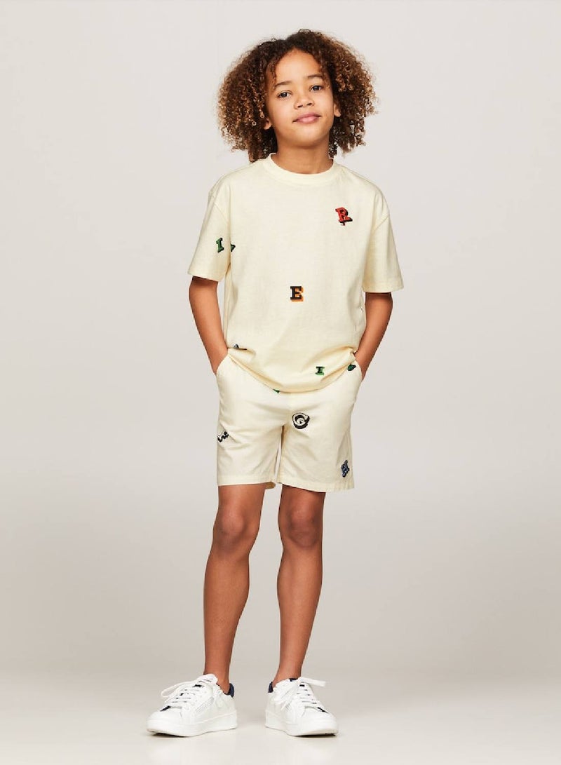 Boys' Hilfiger Monotype Letter Print T-Shirt -  Pure cotton, Beige