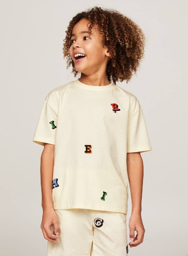 Boys' Hilfiger Monotype Letter Print T-Shirt -  Pure cotton, Beige