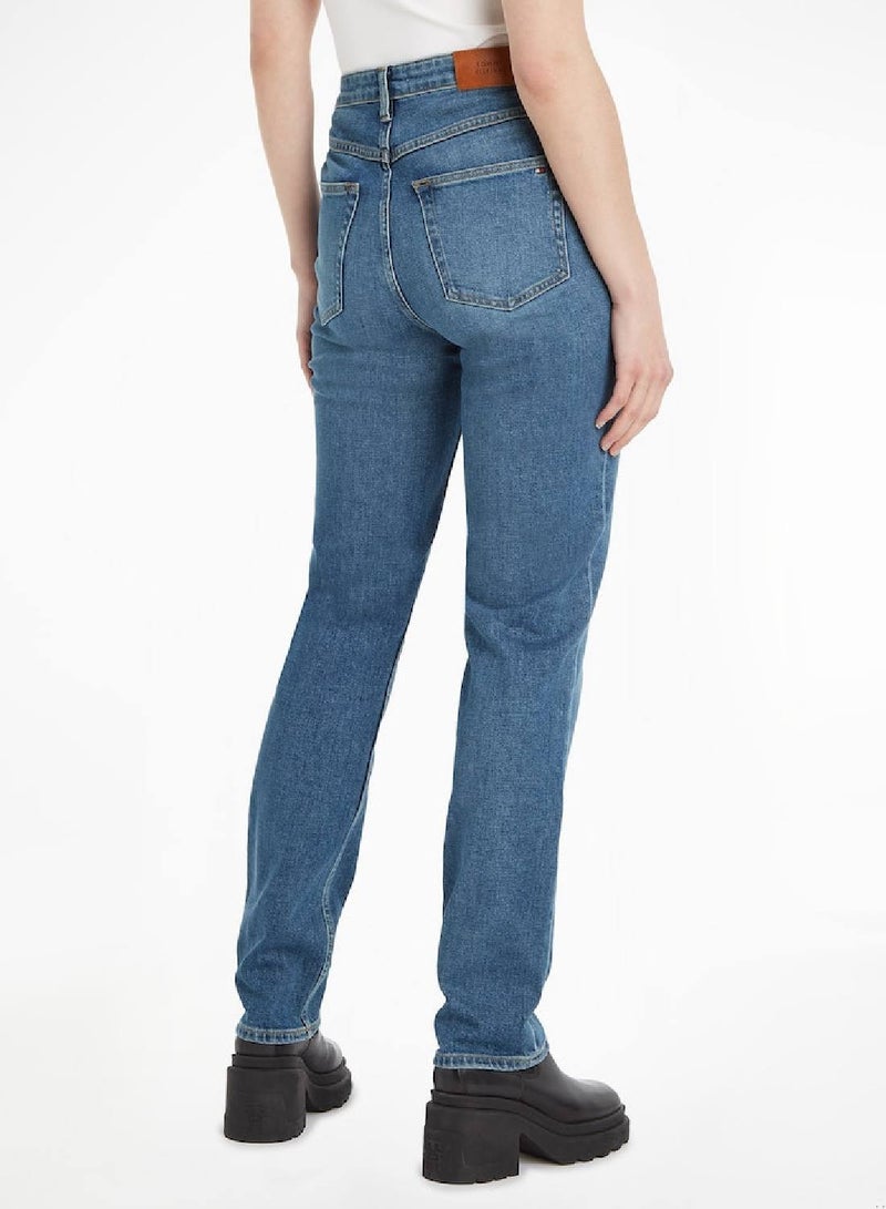Classics Melany Mid Rise Fitted Straight Jeans denim