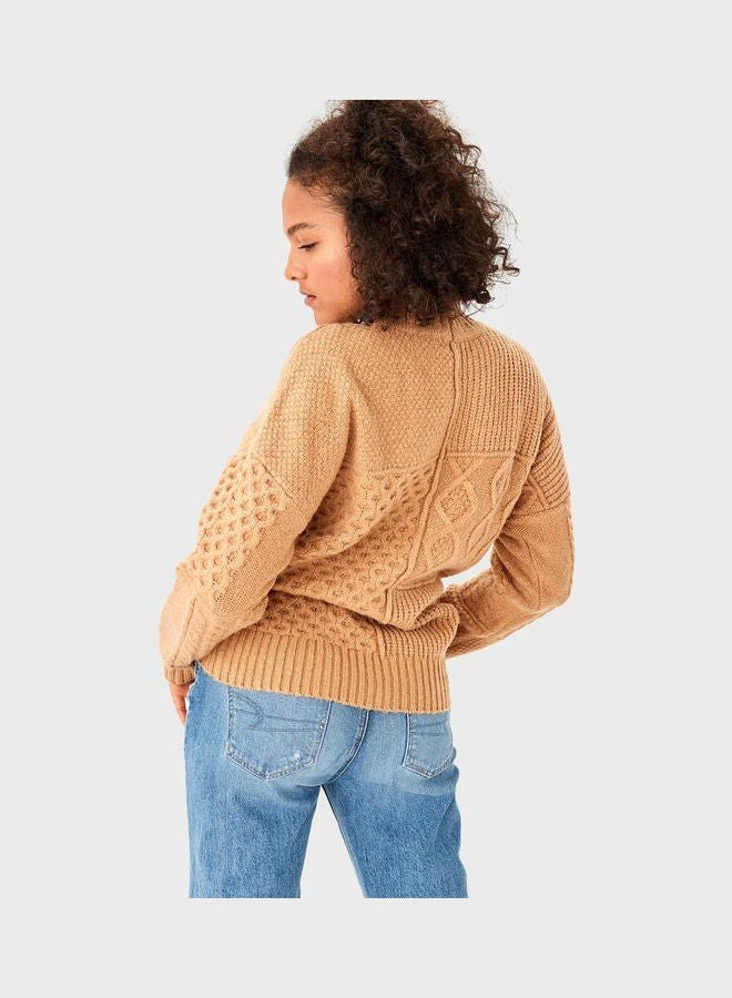 High Neck Knitted Sweater Brown