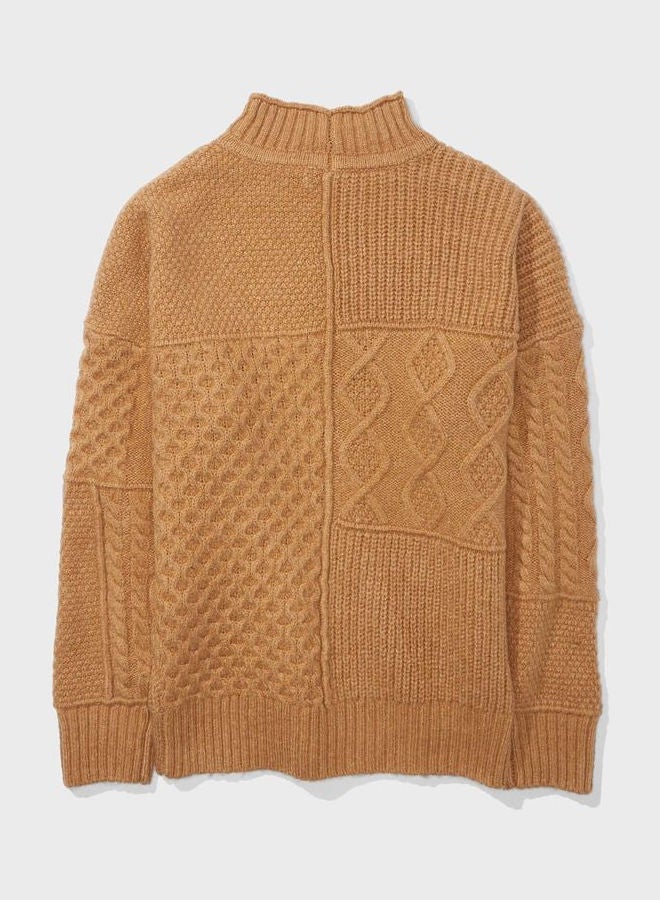 High Neck Knitted Sweater Brown