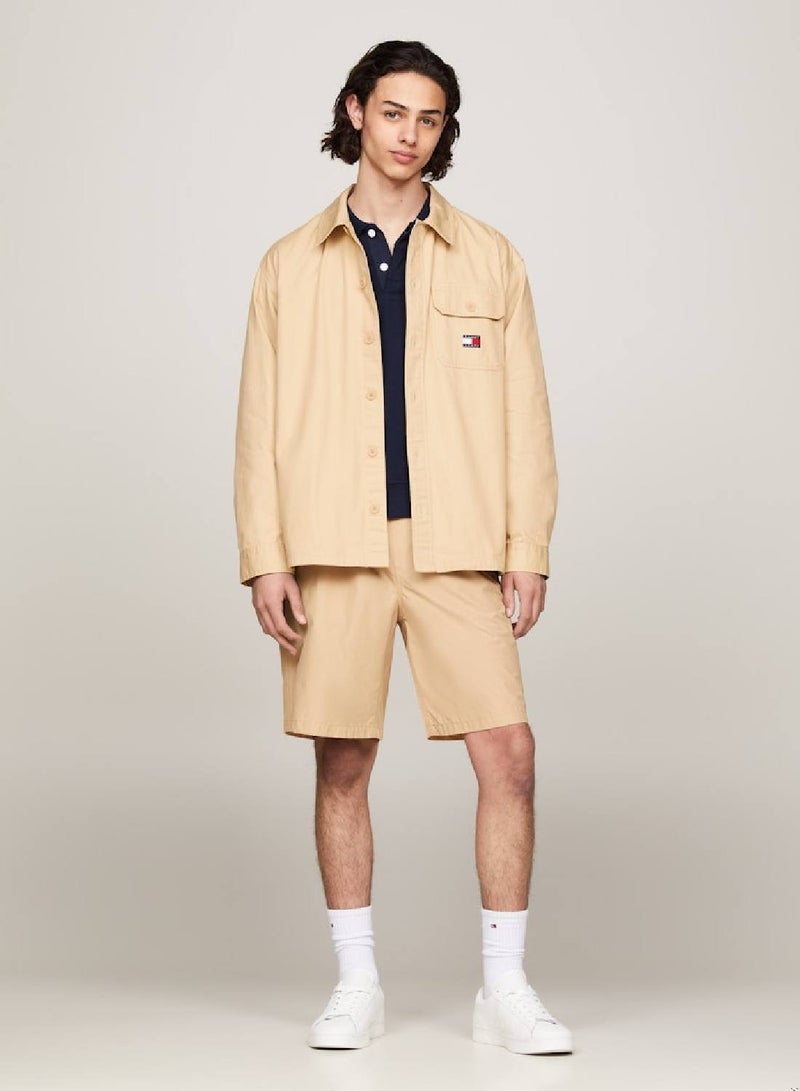 Men's Varsity Oversized Back Logo Overshirt -  Pure cotton, Beige