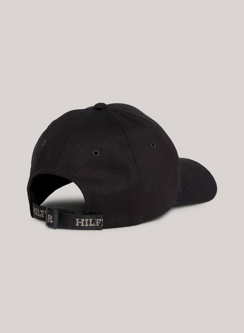 Men's Repeat Logo Strap Six-Panel Cap -  Heavyweight pure cotton twill, Black