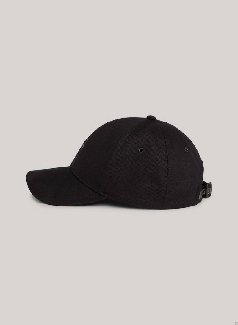 Men's Repeat Logo Strap Six-Panel Cap -  Heavyweight pure cotton twill, Black