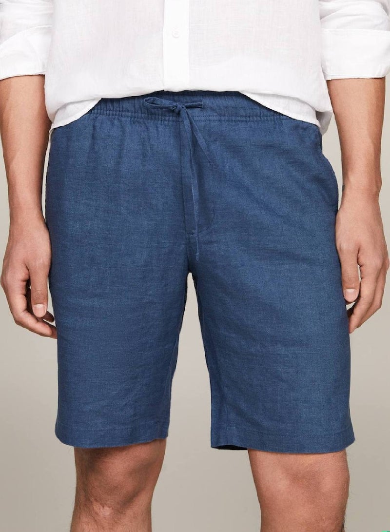 Men's Harlem Drawstring Skinny Fit Chino Shorts -  Linen blend, Blue