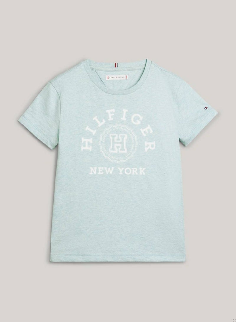 Girls' Varsity Logo Featuring A Crew Neck T-Shirt -  Pure cotton, Blue