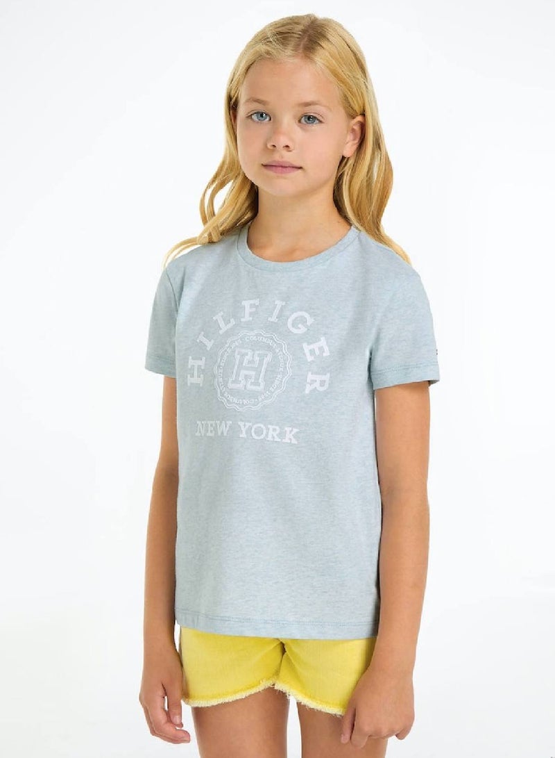 Girls' Varsity Logo Featuring A Crew Neck T-Shirt -  Pure cotton, Blue
