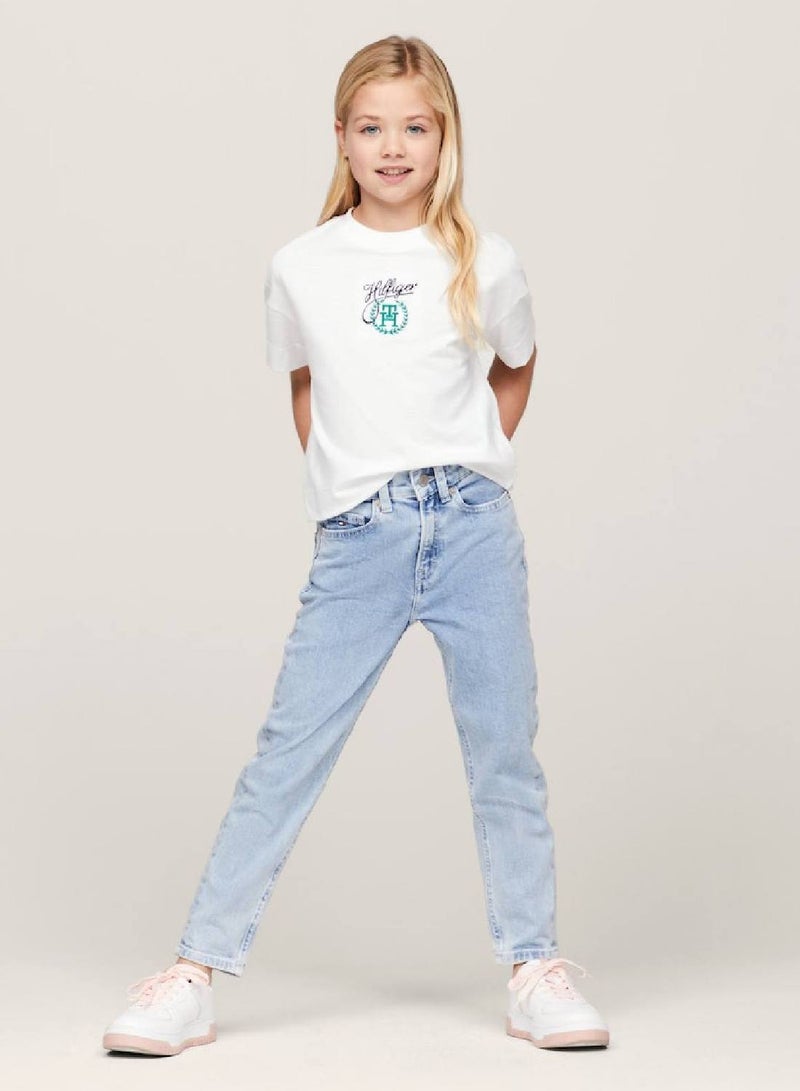 Girls' Th Monogram Script Logo T-Shirt -  Recycled cotton blend, White