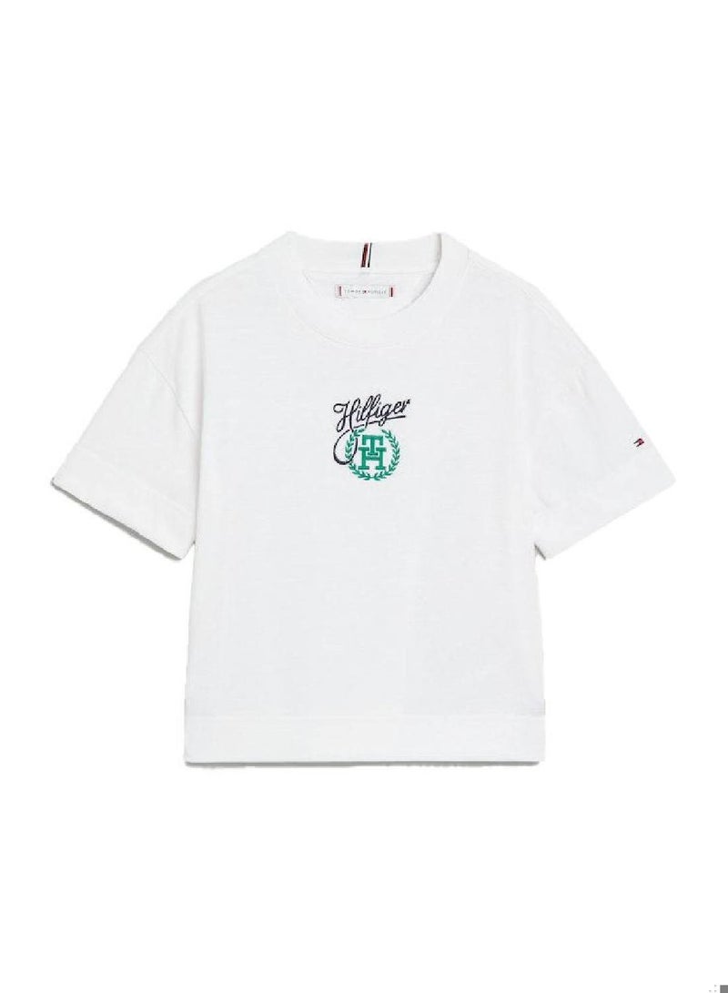 Girls' Th Monogram Script Logo T-Shirt -  Recycled cotton blend, White