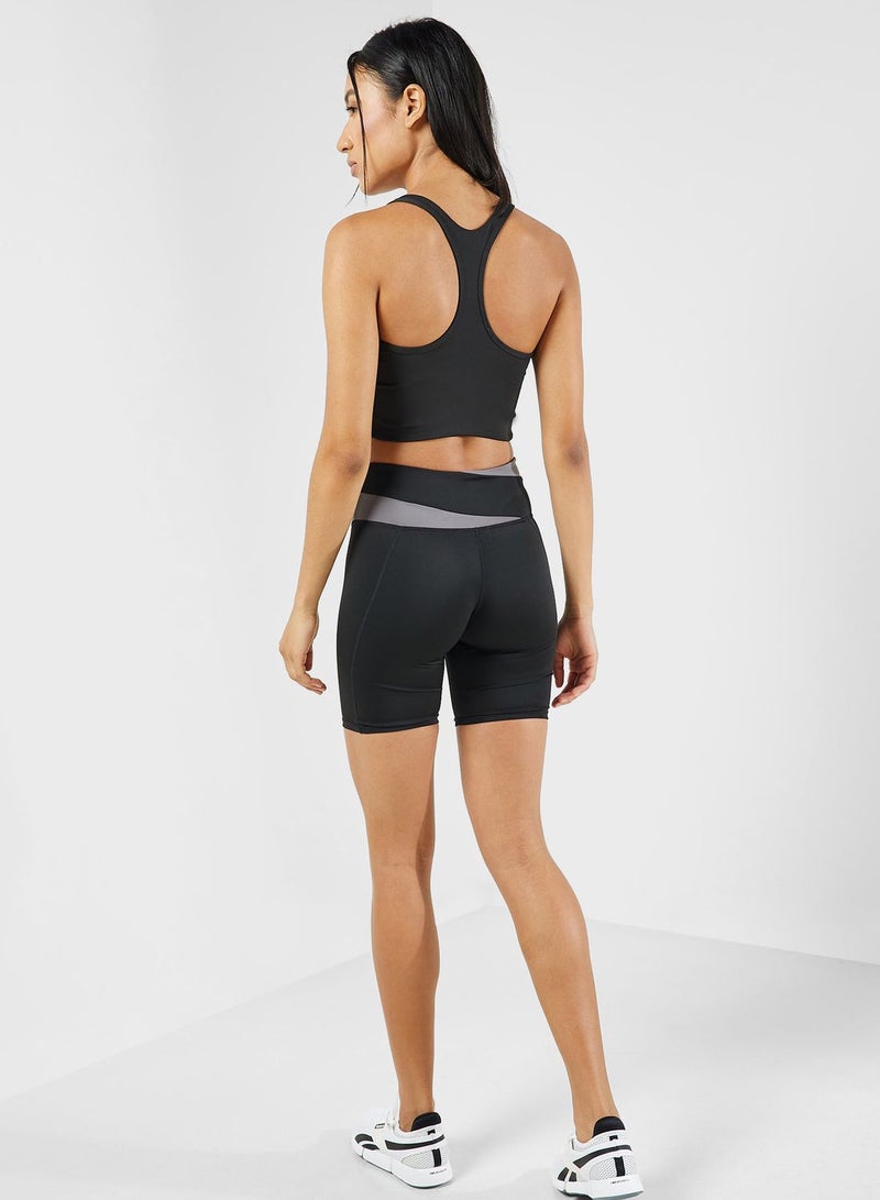 Contrast Trim Sports Bra & Biker Short Set