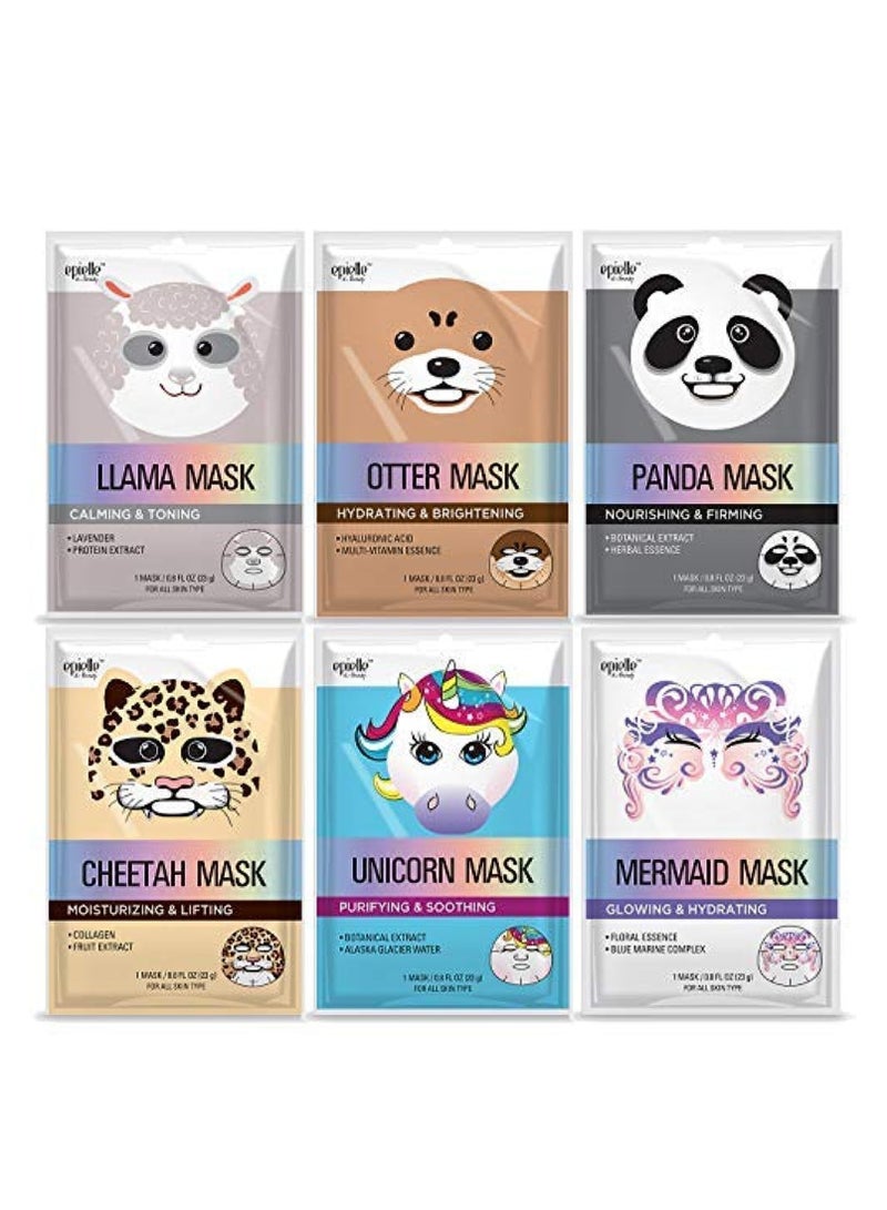 Epielle Character Sheet Masks | Korean Animal Spa Mask | -For All Skin Types | Spa gifts for women, Birthday Party Gift for her kids, Girls Night, Skincare Party, Stocking Stuffers (Assorted 6 pk)