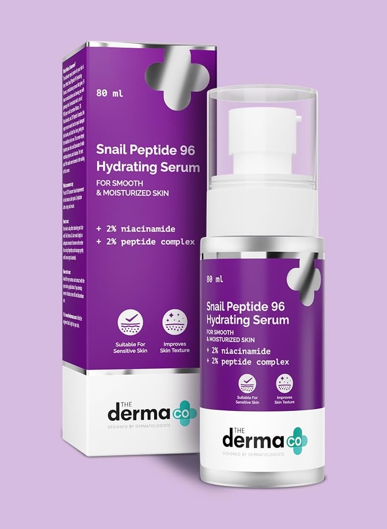 The Derma Co Snail Peptide 96 Hydrating Serum with Niacinamide and Peptide Complex for Smooth and Moisturized Skin Snail Mucin Serum  Dull Skin and  Fine Lines  Korean Skincare 80 ml