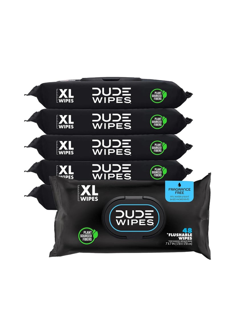 DUDE Wipes - Flushable Wipes - 6 Pack, 288 Wipes - Unscented Extra-Large Adult Wet Wipes - Vitamin-E & Aloe - Septic and Sewer Safe