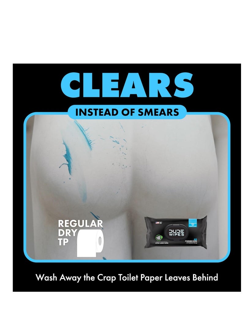 DUDE Wipes - Flushable Wipes - 6 Pack, 288 Wipes - Unscented Extra-Large Adult Wet Wipes - Vitamin-E & Aloe - Septic and Sewer Safe