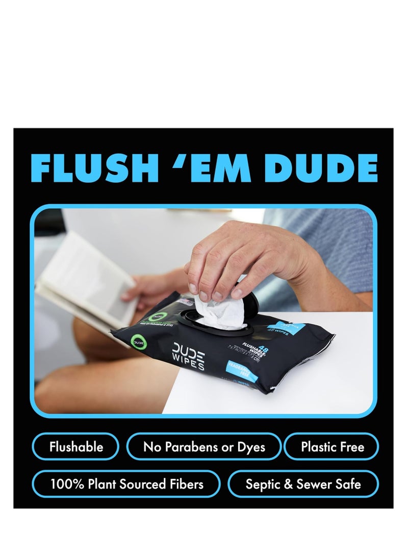 DUDE Wipes - Flushable Wipes - 6 Pack, 288 Wipes - Unscented Extra-Large Adult Wet Wipes - Vitamin-E & Aloe - Septic and Sewer Safe