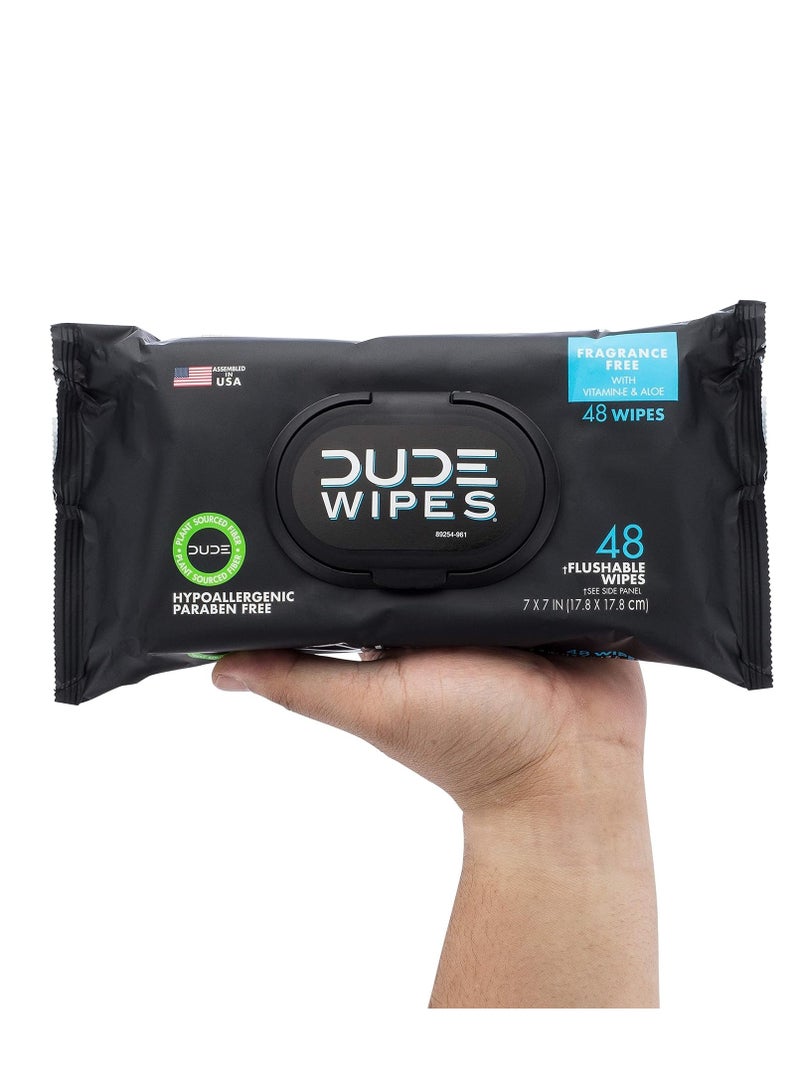 DUDE Wipes - Flushable Wipes - 6 Pack, 288 Wipes - Unscented Extra-Large Adult Wet Wipes - Vitamin-E & Aloe - Septic and Sewer Safe