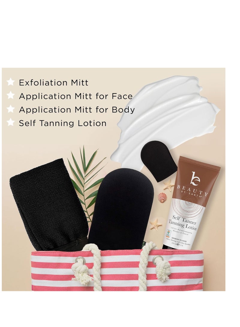 Tanning Lotion Self Tanner Kit - USA Made with Organic & Natural Ingredients, Self Tanning Lotion & Application Kit, Non Toxic Gradual Tan Lotion, Sunless Tanning Lotion for Fake Tan for Women & Men