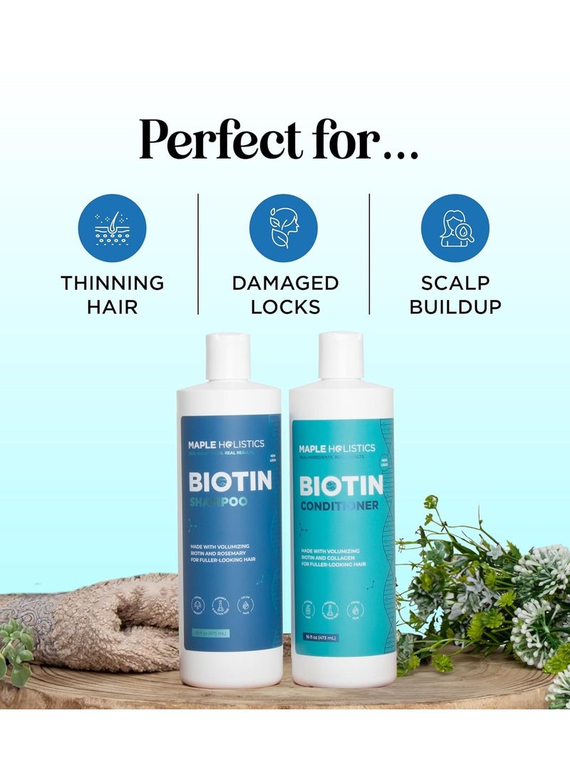 Volumizing Biotin Shampoo and Conditioner Set - Sulfate Free Shampoo and Conditioner for Dry Damaged Hair Care - Thinning Hair Shampoo and Conditioner with Nourishing Biotin and Rosemary Oil (8oz)