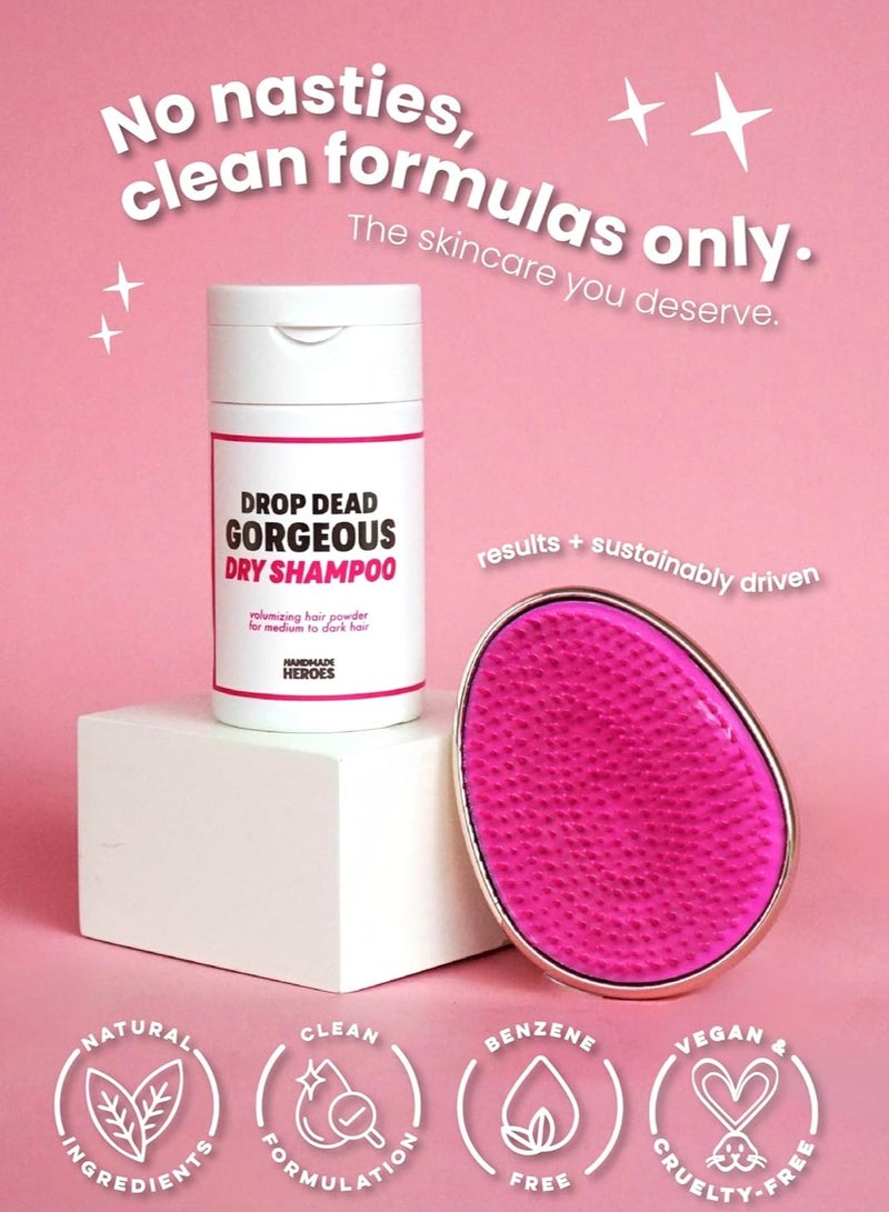 Handmade Heroes Non Aerosol Dry Shampoo Volume Powder | 1.8oz | 100% Natural & Vegan | For Dark Hair & Brunette Hair