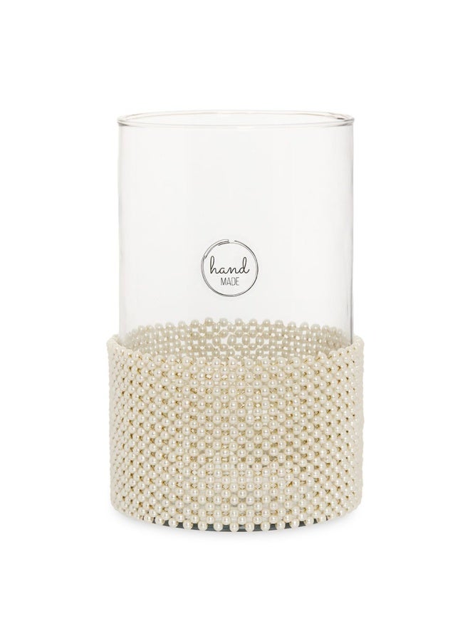 Maha Beaded Candle Holder, White - 15X25 Cm