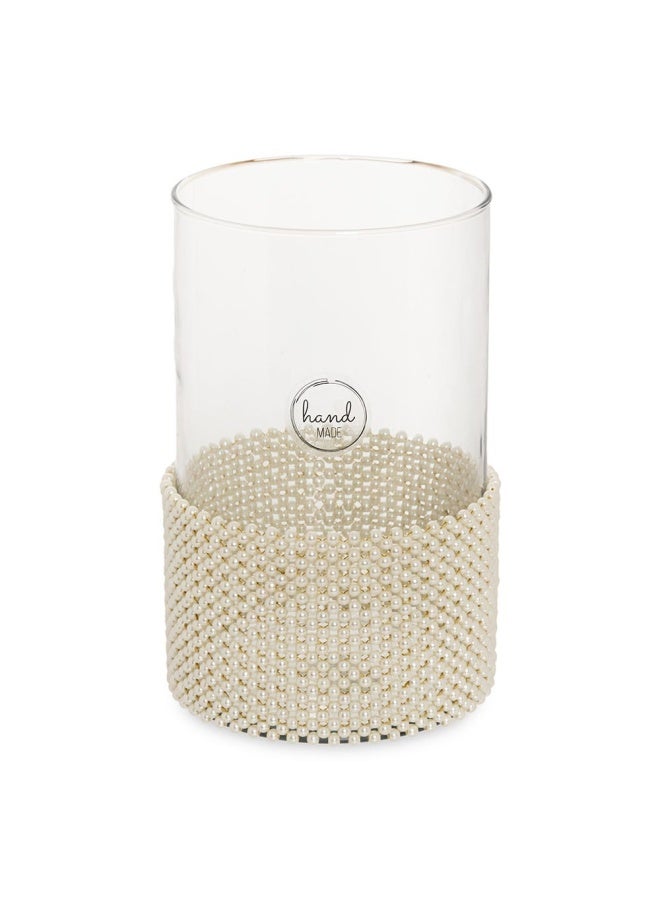 Maha Beaded Candle Holder, White - 15X25 Cm