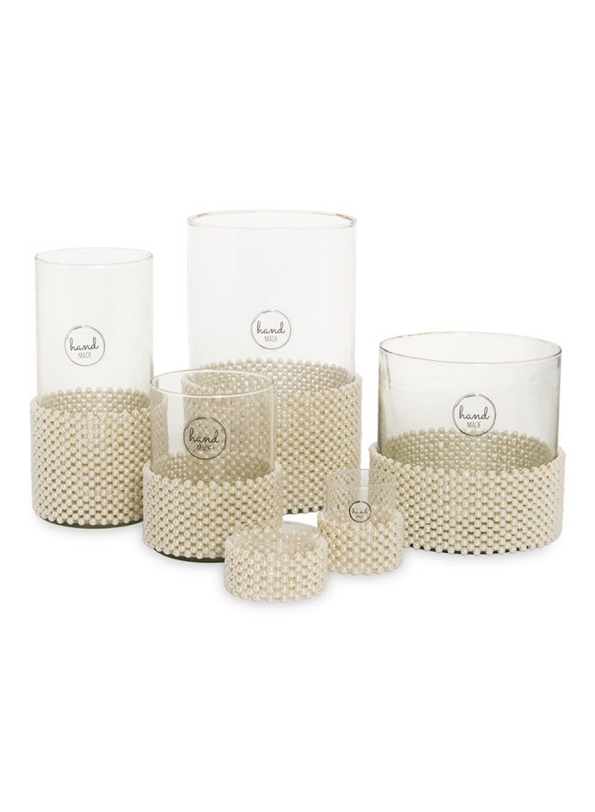 Maha Beaded Candle Holder, White - 15X25 Cm