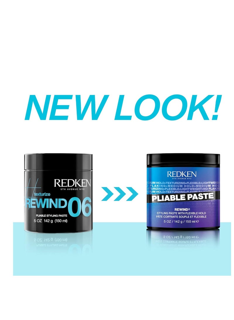 Redken Pliable Paste For Hair Styling with Flexible Hold |Adds Lightweight, Flexible Texture & Moisture | Natural Finish | No Flaking | Medium Hold Control | For All Hair Types | 5 Oz