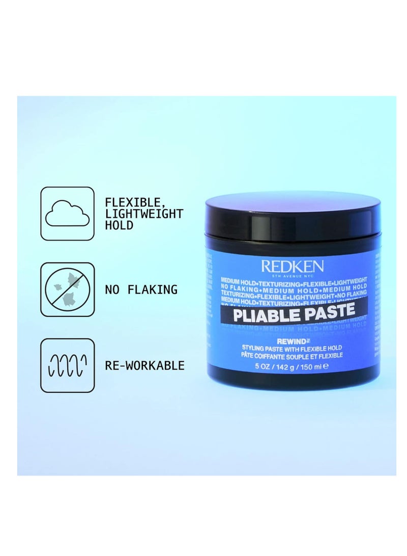 Redken Pliable Paste For Hair Styling with Flexible Hold |Adds Lightweight, Flexible Texture & Moisture | Natural Finish | No Flaking | Medium Hold Control | For All Hair Types | 5 Oz