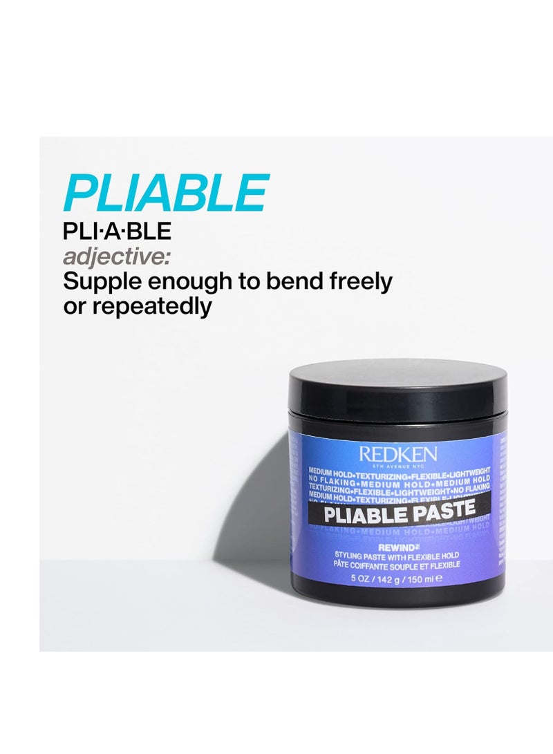 Redken Pliable Paste For Hair Styling with Flexible Hold |Adds Lightweight, Flexible Texture & Moisture | Natural Finish | No Flaking | Medium Hold Control | For All Hair Types | 5 Oz