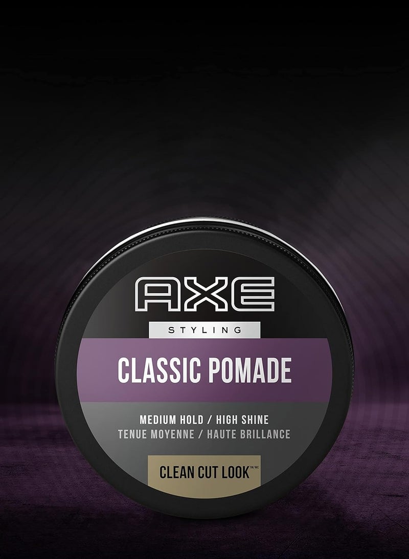 Axe Styling Look Classic Pomade Medium Hold and Natural Finish Clean Cut Look, Classic Axe Hair Pomade For Easy To Style Hair 2.64oz 2 Count