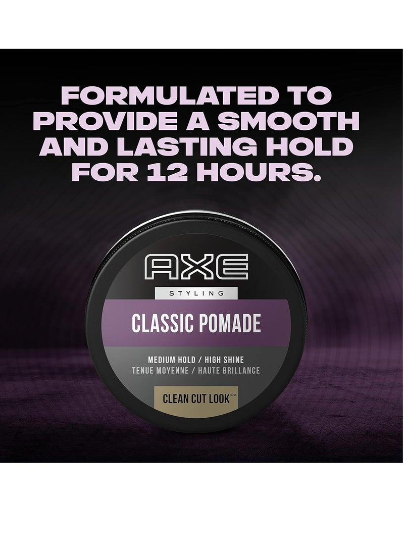 Axe Styling Look Classic Pomade Medium Hold and Natural Finish Clean Cut Look, Classic Axe Hair Pomade For Easy To Style Hair 2.64oz 2 Count