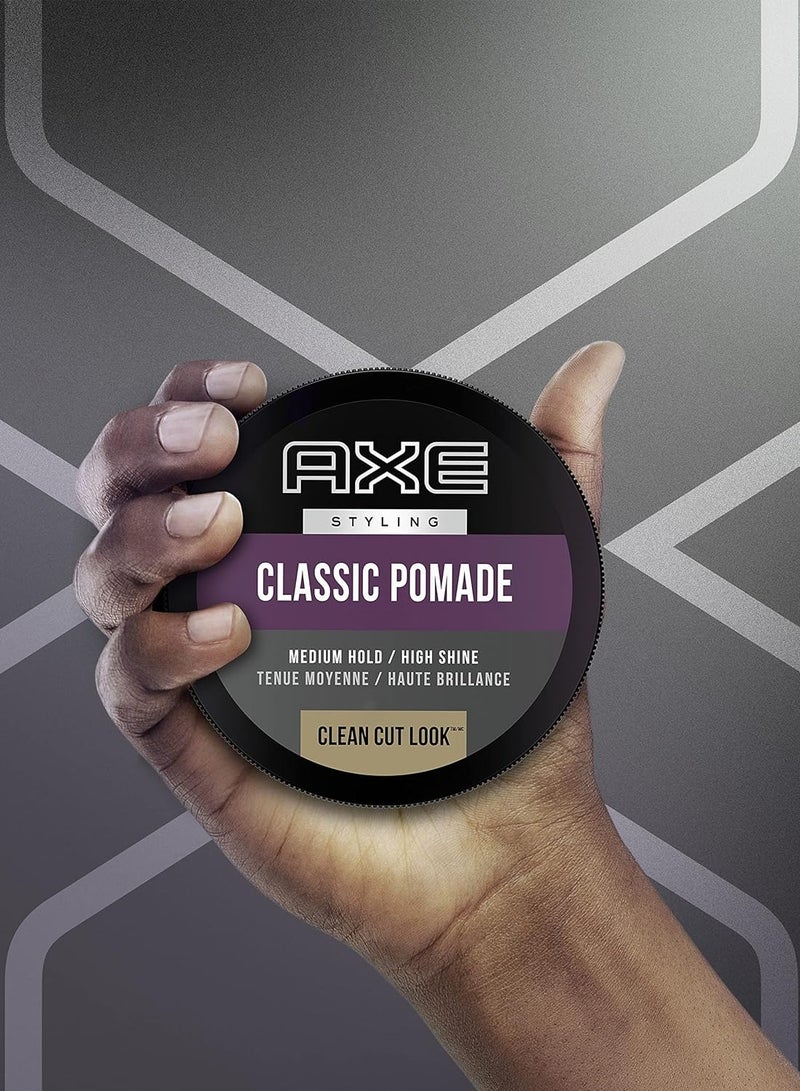 Axe Styling Look Classic Pomade Medium Hold and Natural Finish Clean Cut Look, Classic Axe Hair Pomade For Easy To Style Hair 2.64oz 2 Count