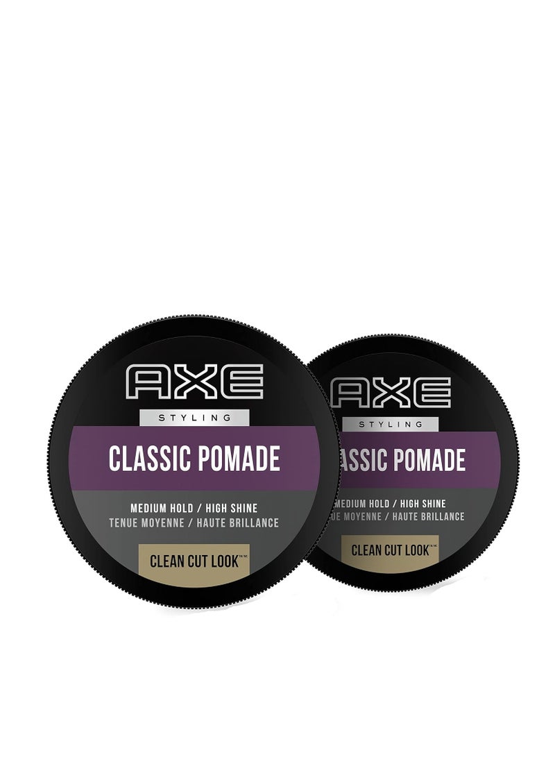 Axe Styling Look Classic Pomade Medium Hold and Natural Finish Clean Cut Look, Classic Axe Hair Pomade For Easy To Style Hair 2.64oz 2 Count
