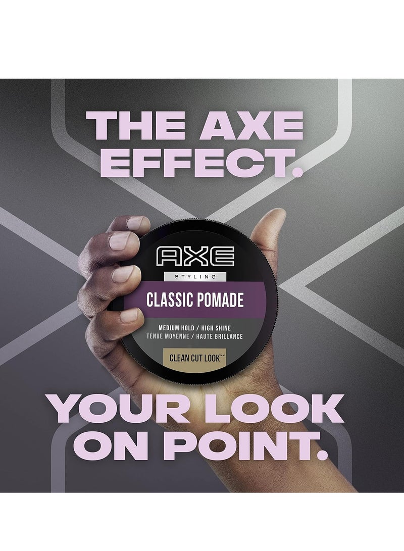 Axe Styling Look Classic Pomade Medium Hold and Natural Finish Clean Cut Look, Classic Axe Hair Pomade For Easy To Style Hair 2.64oz 2 Count