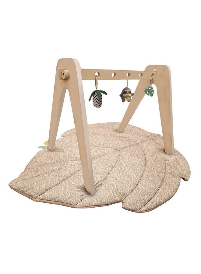 Natures Nook Maple Leaf Shaped Baby Playmat With Wooden 'A' Frame Arch -Tummy Time, 6M+, Beige