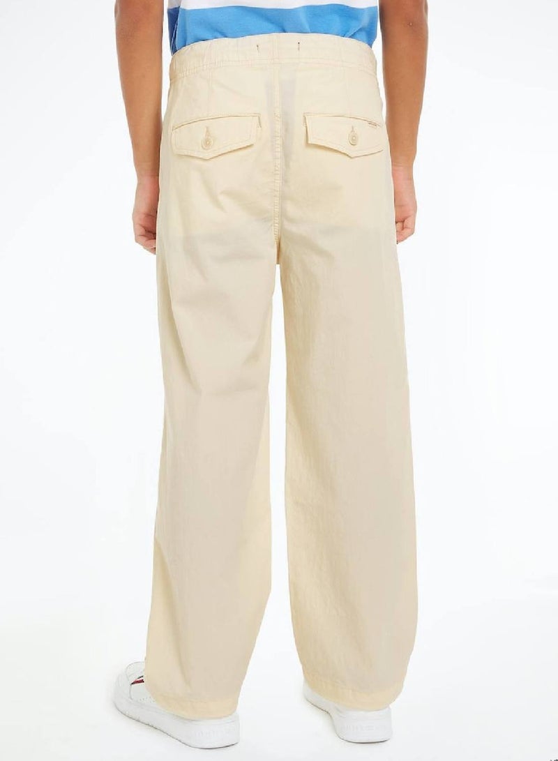 Boys' Woven Wide Jogger Pants - Cotton, Beige