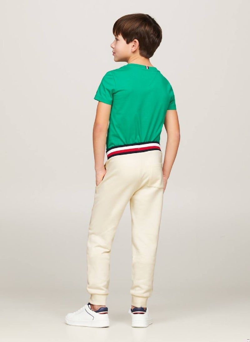 Boys' Th Monogram Embroidery Cuffed Joggers -  Pure cotton, Beige