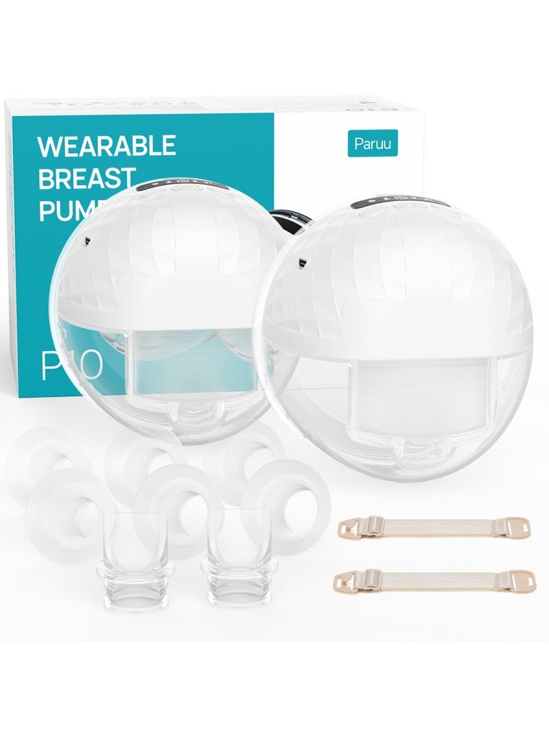 P10 Hands-Free Breast Pump Wearable, 338mmHg Strong Suction, Low Noise, 4 Modes & 9 Levels, Electric Breast Pump Portable, Smart Display, 19/21/24/28mm Insert Accessories, 2 Pack