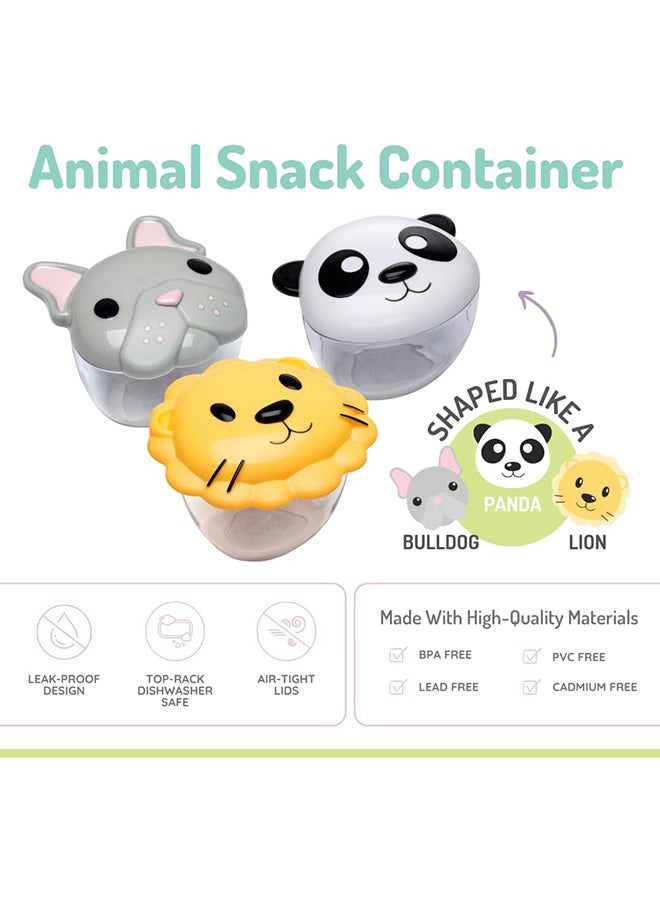 Pack Of 3 Animal Snack Containers With Lids - Bulldog, Lion And Panda