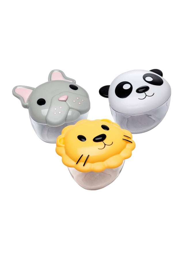 Pack Of 3 Animal Snack Containers With Lids - Bulldog, Lion And Panda