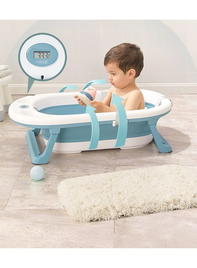 Baby Bathtub With Anti Slip Pads Temperature Monitor Bathing Tub Infant Shower Foldable Bath Tub for Kids Tub 0M+ Blue